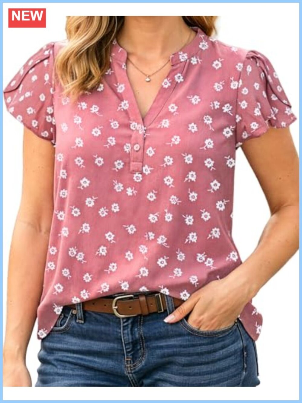 Women's Chiffon 3/4 Sleeve Blouse V-Neck Ruffle Business Casual Work Top